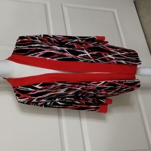 Bob Mackie open cardigan wearable art red black pink white striped size large